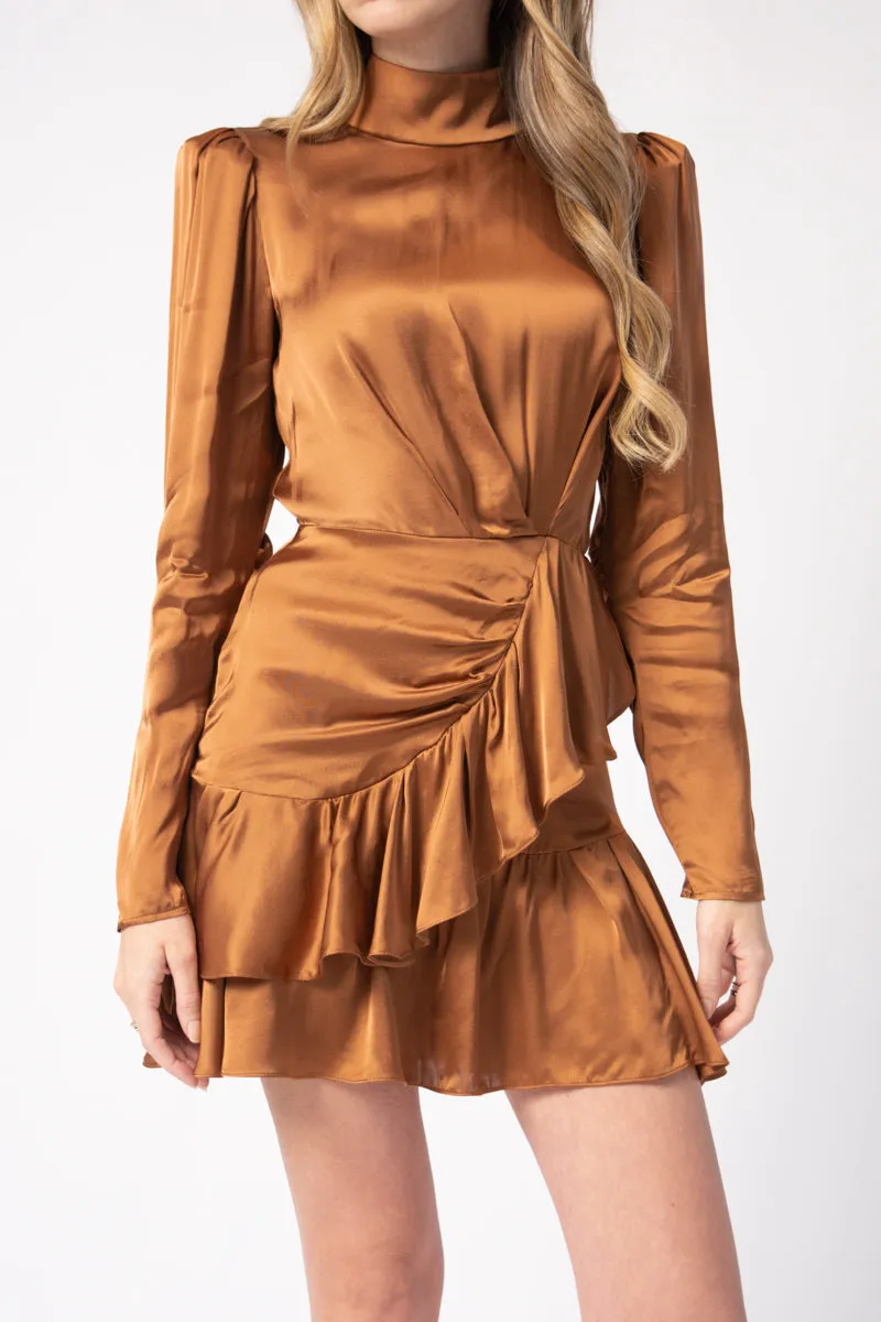 Osium Ruffled Mini Dress in Camel