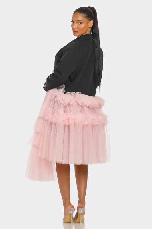 Oversized Tulle Blazer Dress Black and Pink