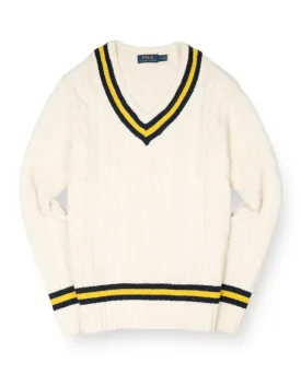 Polo Ralph Lauren - Ivory Cotton/Cashmere Cricket V-Neck Sweater M