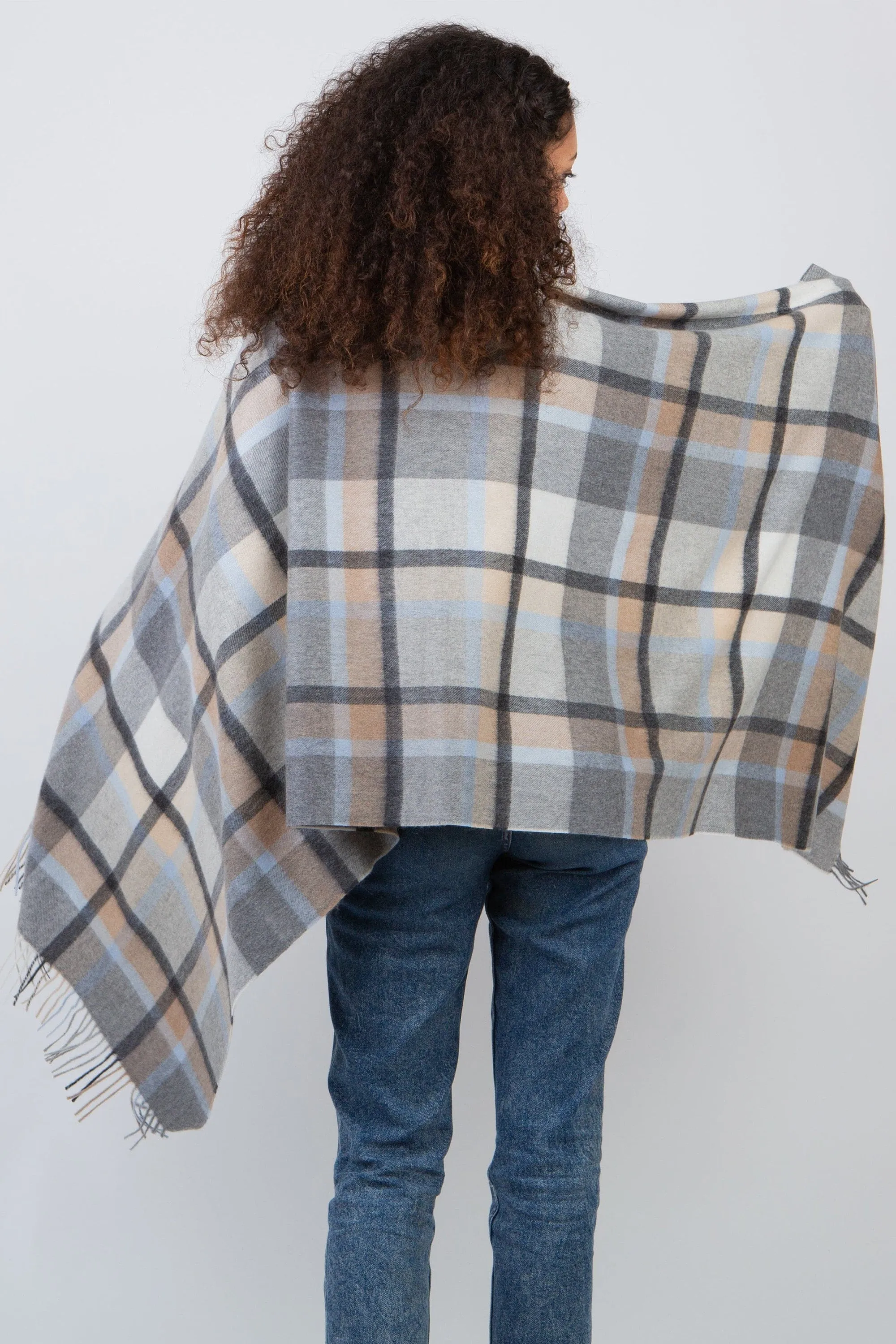 Princeton Check Cashmere Stole - Blue