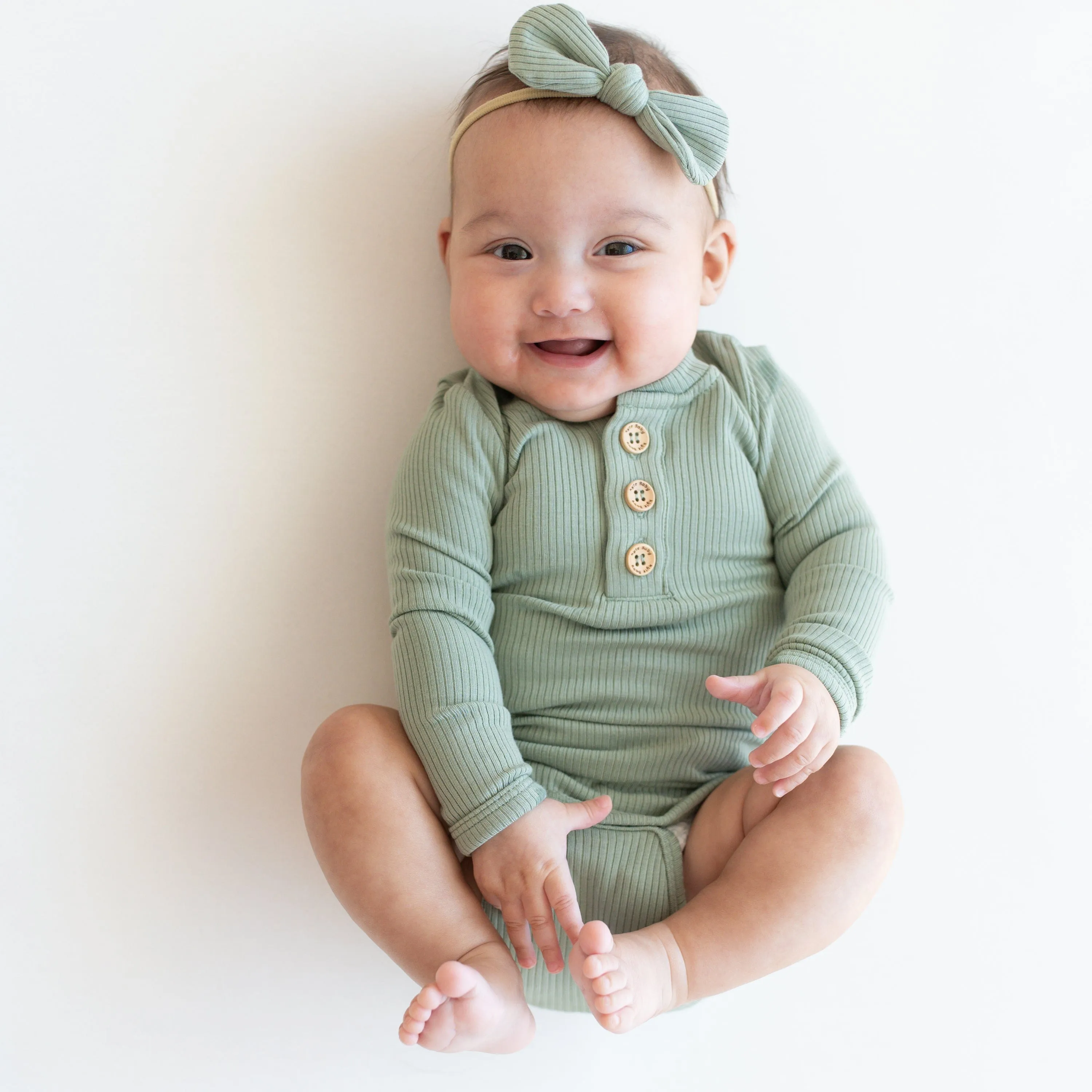 Ribbed Long Sleeve Henley Bodysuit in Thyme