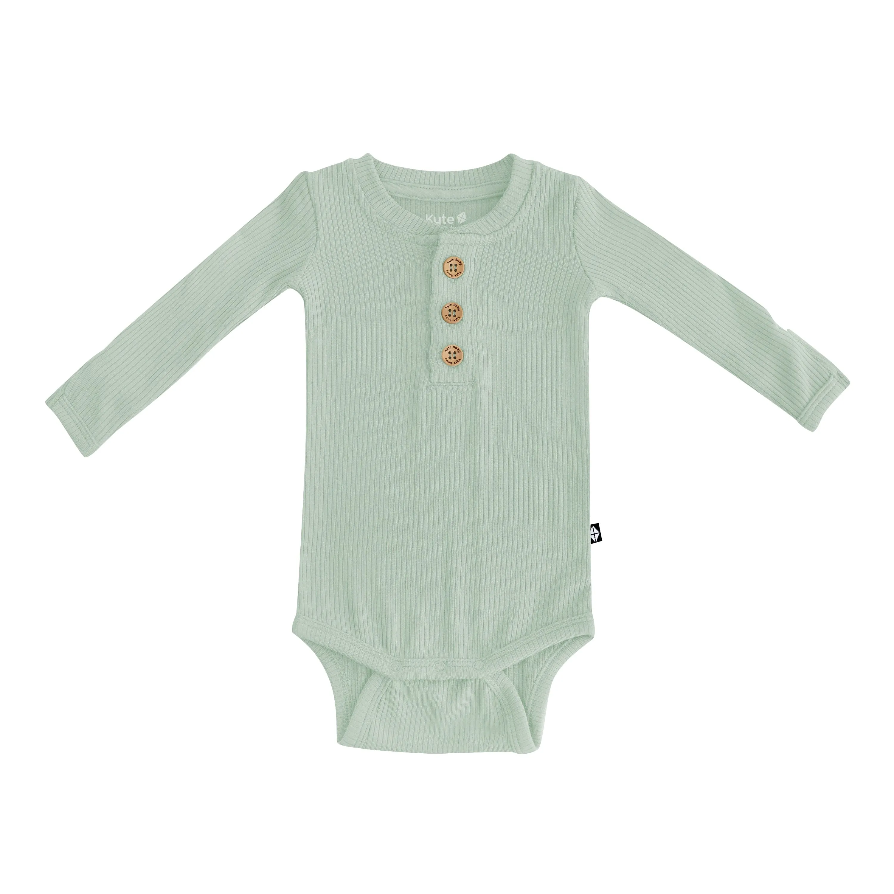 Ribbed Long Sleeve Henley Bodysuit in Thyme