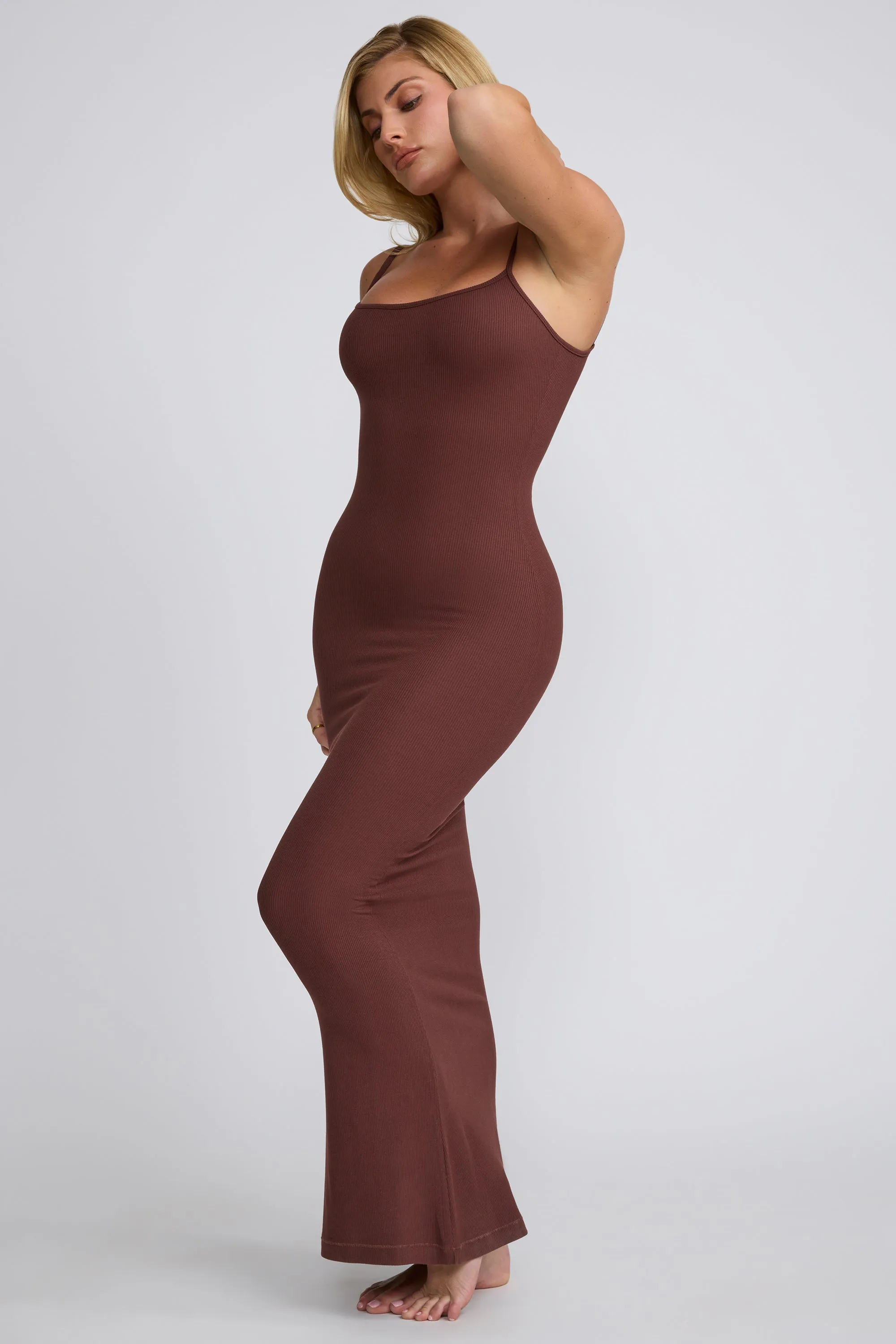 Ribbed Modal Square Neck Maxi Dress in Chocolate