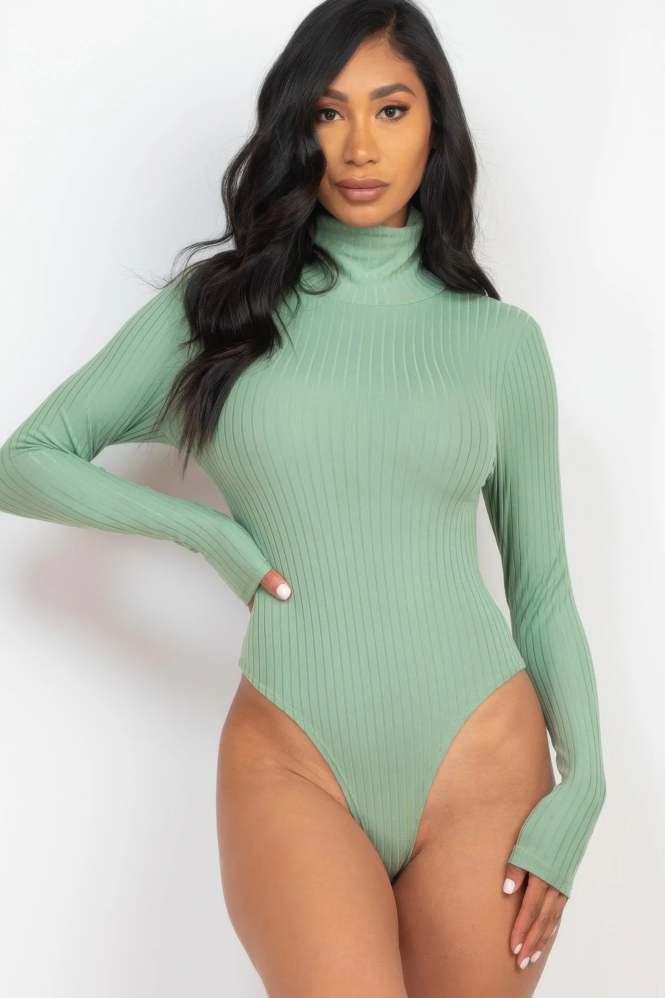 Ribbed Turtle Neck Long Sleeve Bodysuit