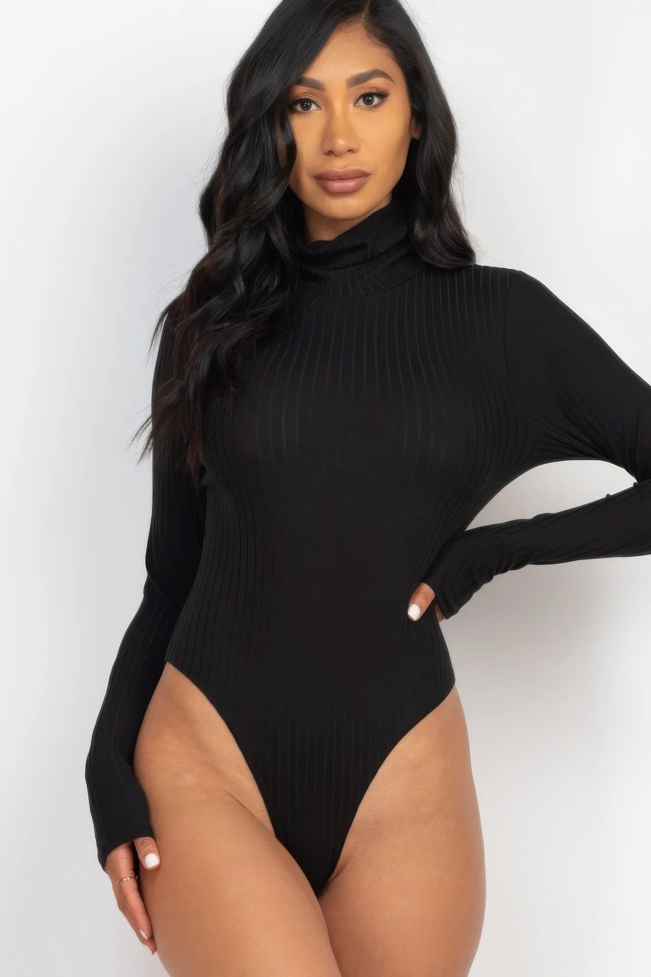 Ribbed Turtle Neck Long Sleeve Bodysuit