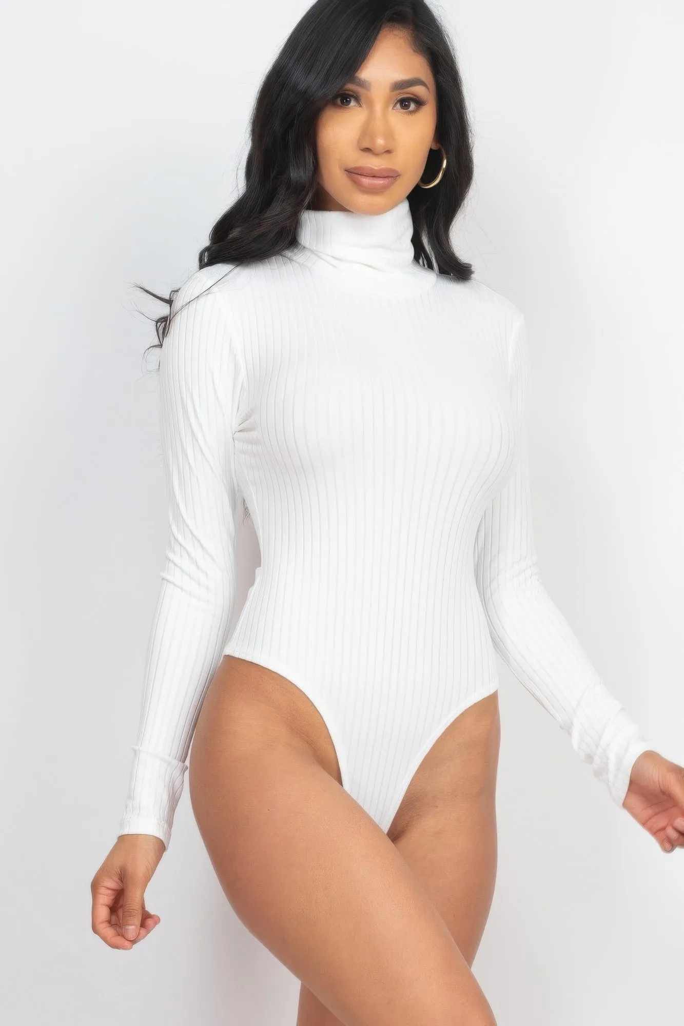 Ribbed Turtle Neck Long Sleeve Bodysuit