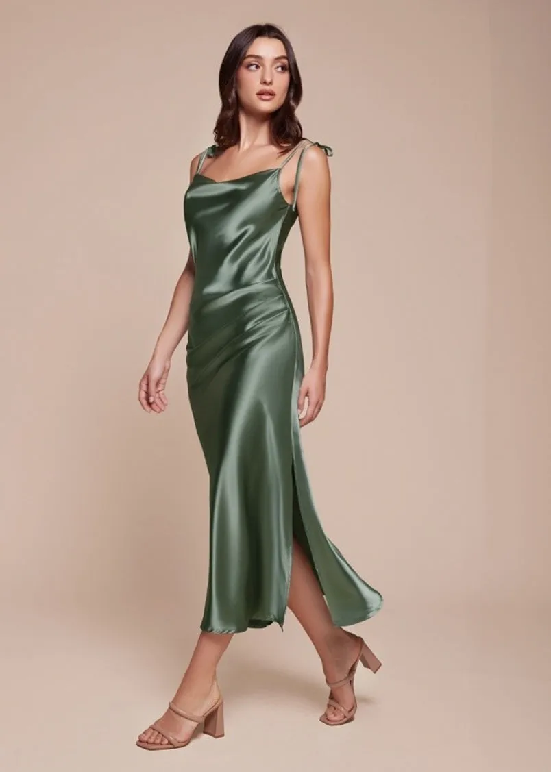 Rosie Satin Slip Cowl Neck Midi Dress Sienna