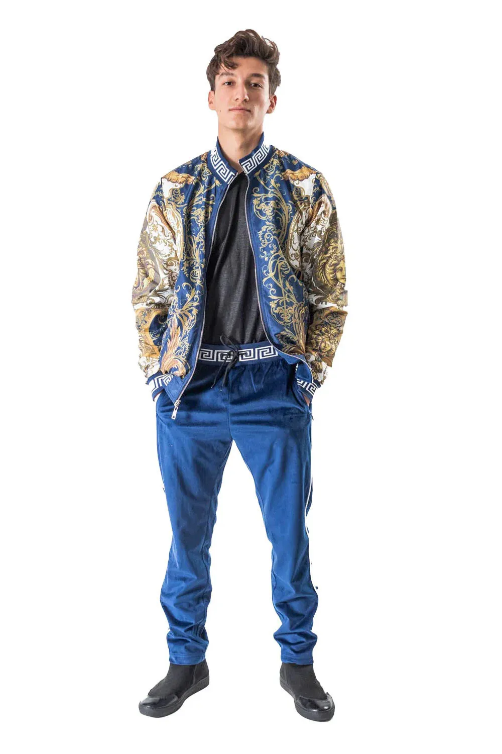 Royal Blue Men's Jogging Set Pants and Reversible Jacket Tracksuit Style No: JJ900