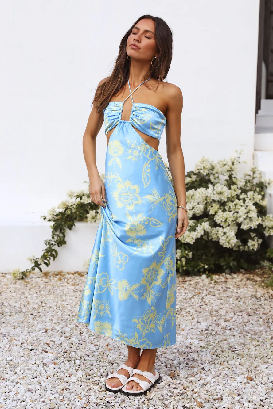 RUNAWAY THE LABEL Orchid Midi Slip Dress Sky Blue