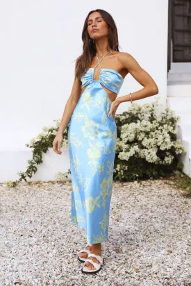 RUNAWAY THE LABEL Orchid Midi Slip Dress Sky Blue