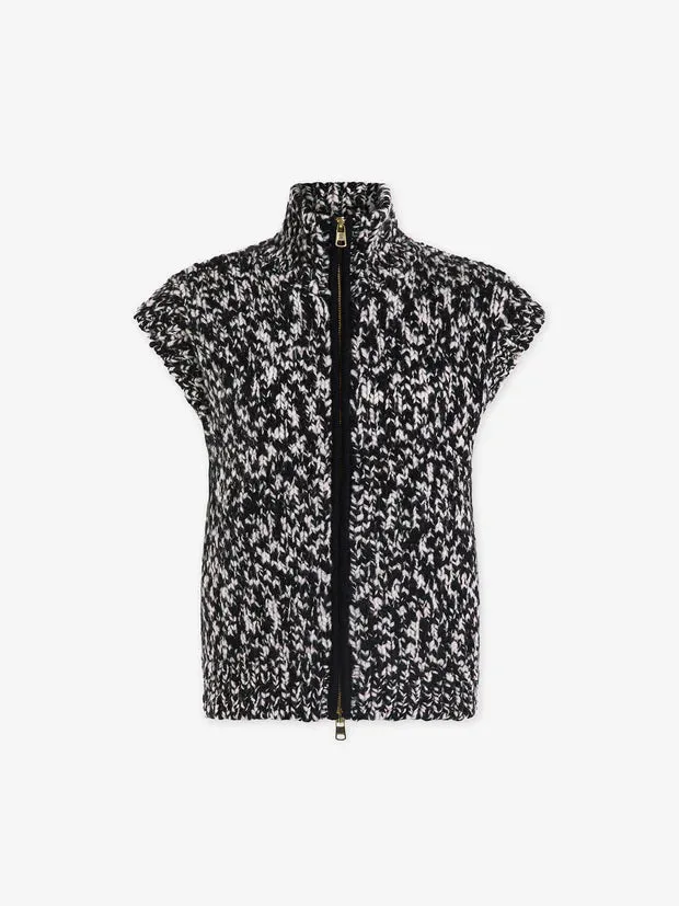 Sandy Zip Through Knit Gilet - Snow White Black Fleck