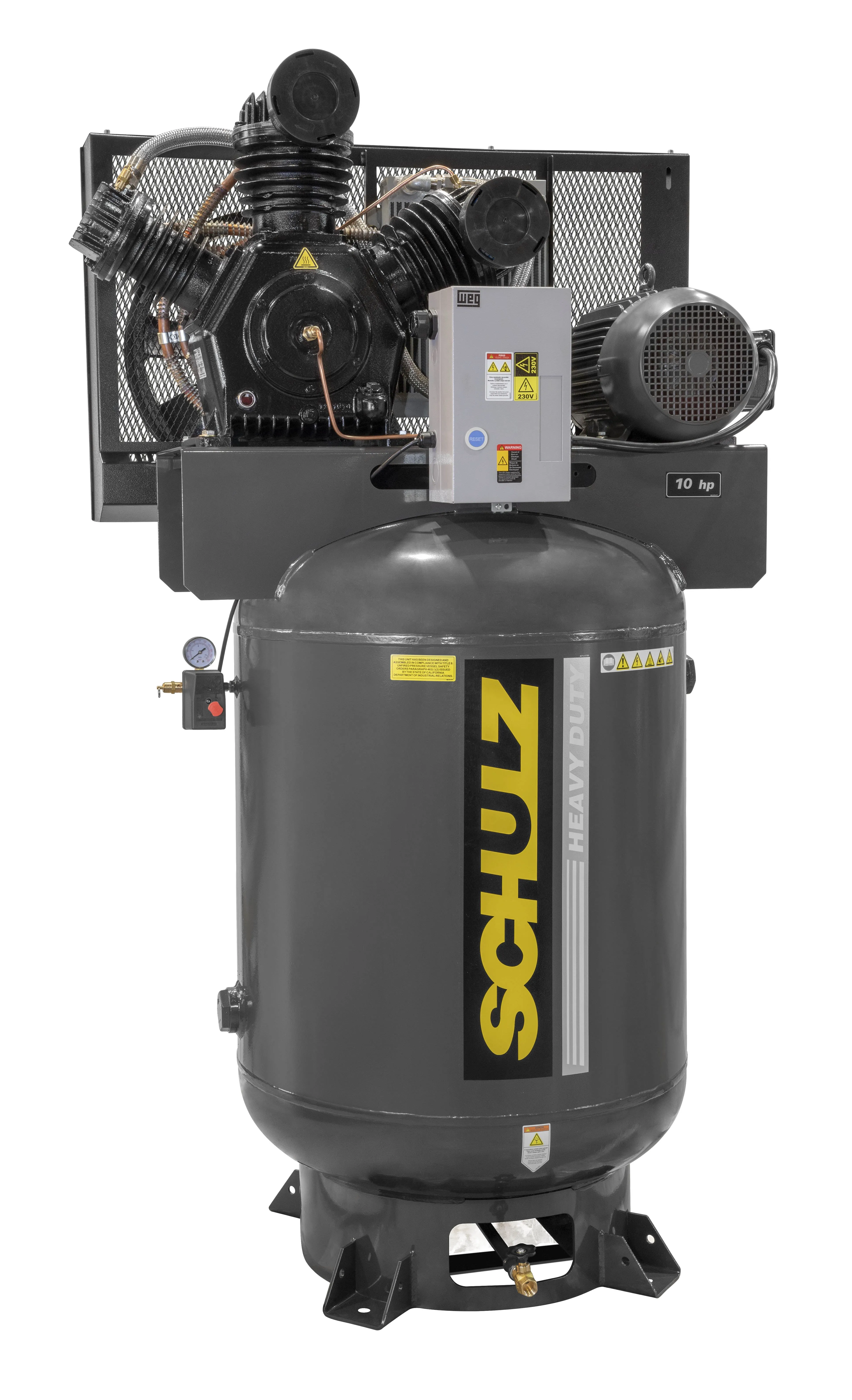 Schulz of America 15120VW60X 15hp Heavy Duty V-Series Reciprocating Air Compressor, 120 Gallon Vertical Tank, 45 CFM @ 175 PSI