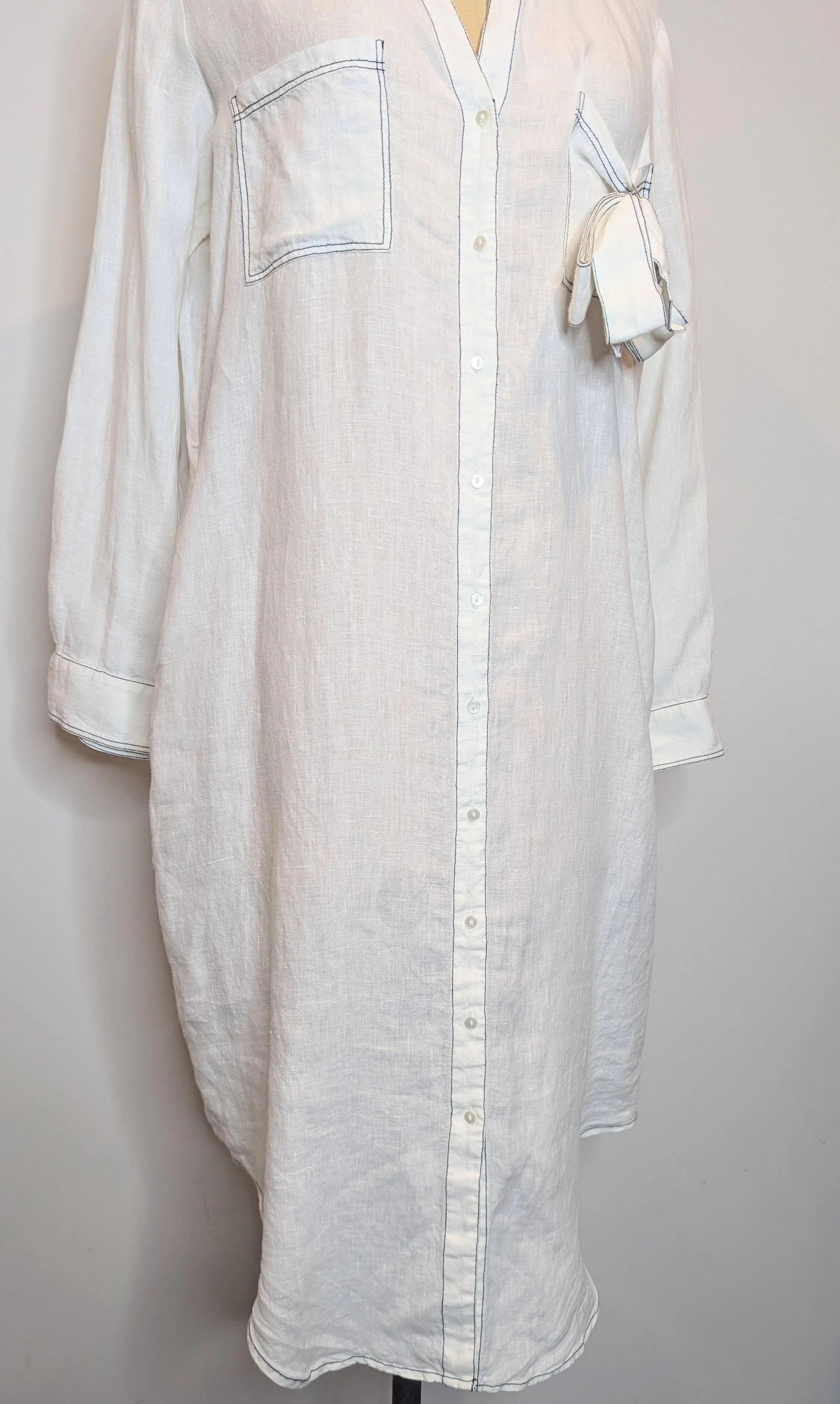 Seafolly White Belted Linen Shirt Dress / Cover Up