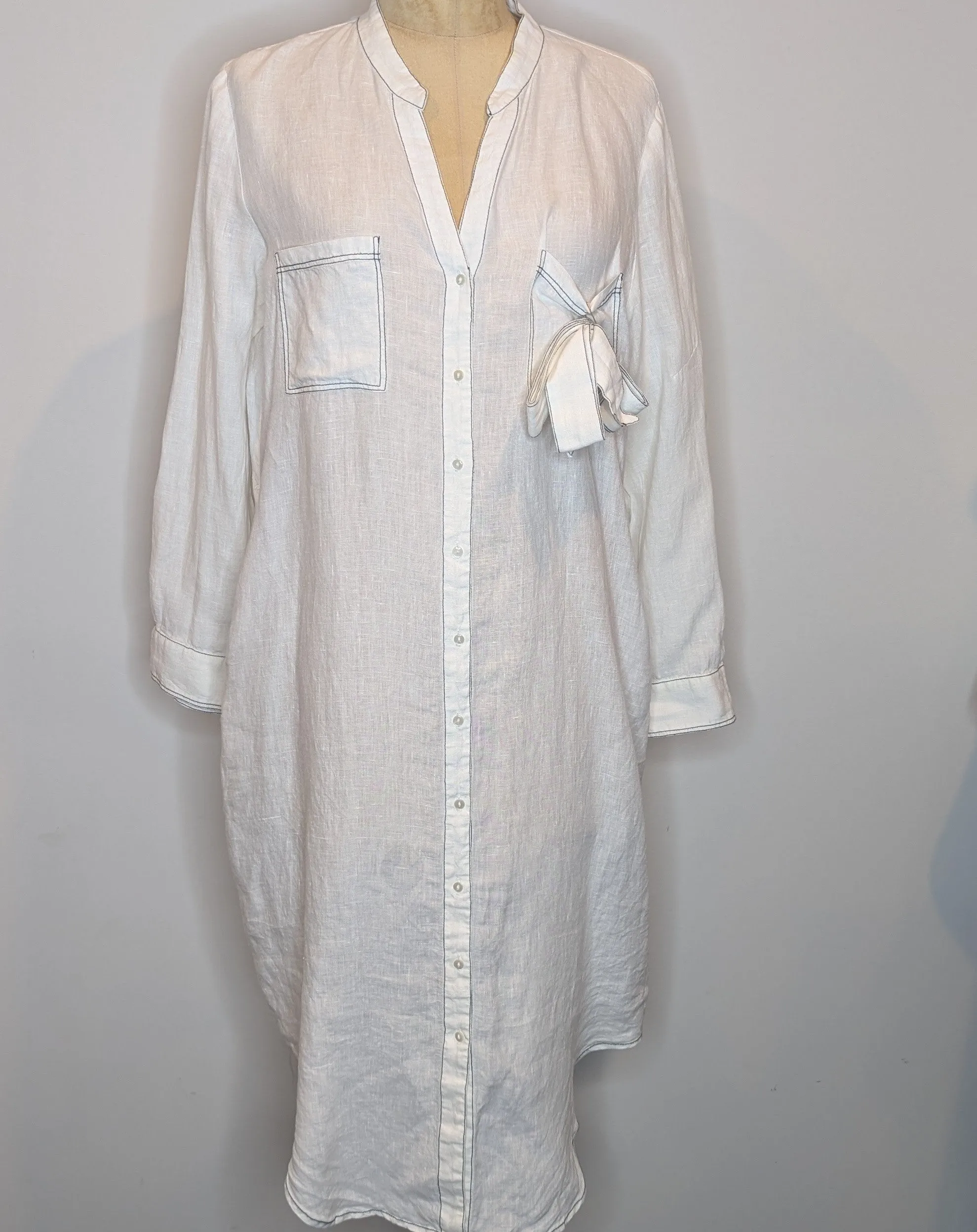 Seafolly White Belted Linen Shirt Dress / Cover Up