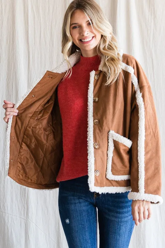 Sherman Faux Suede Sherpa Trimmed Jacket