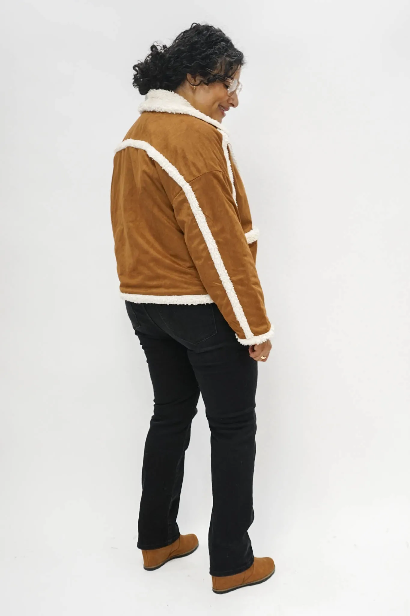 Sherman Faux Suede Sherpa Trimmed Jacket