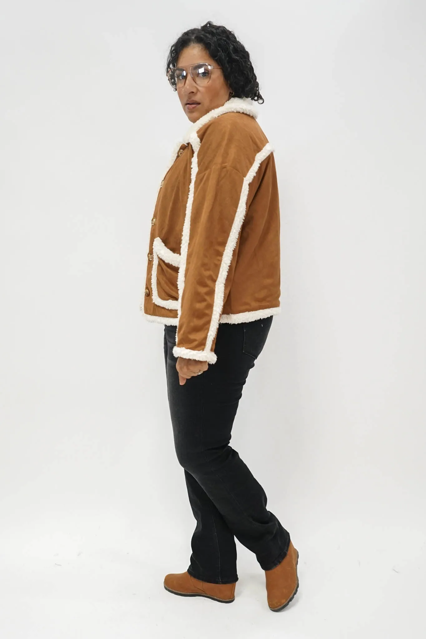 Sherman Faux Suede Sherpa Trimmed Jacket