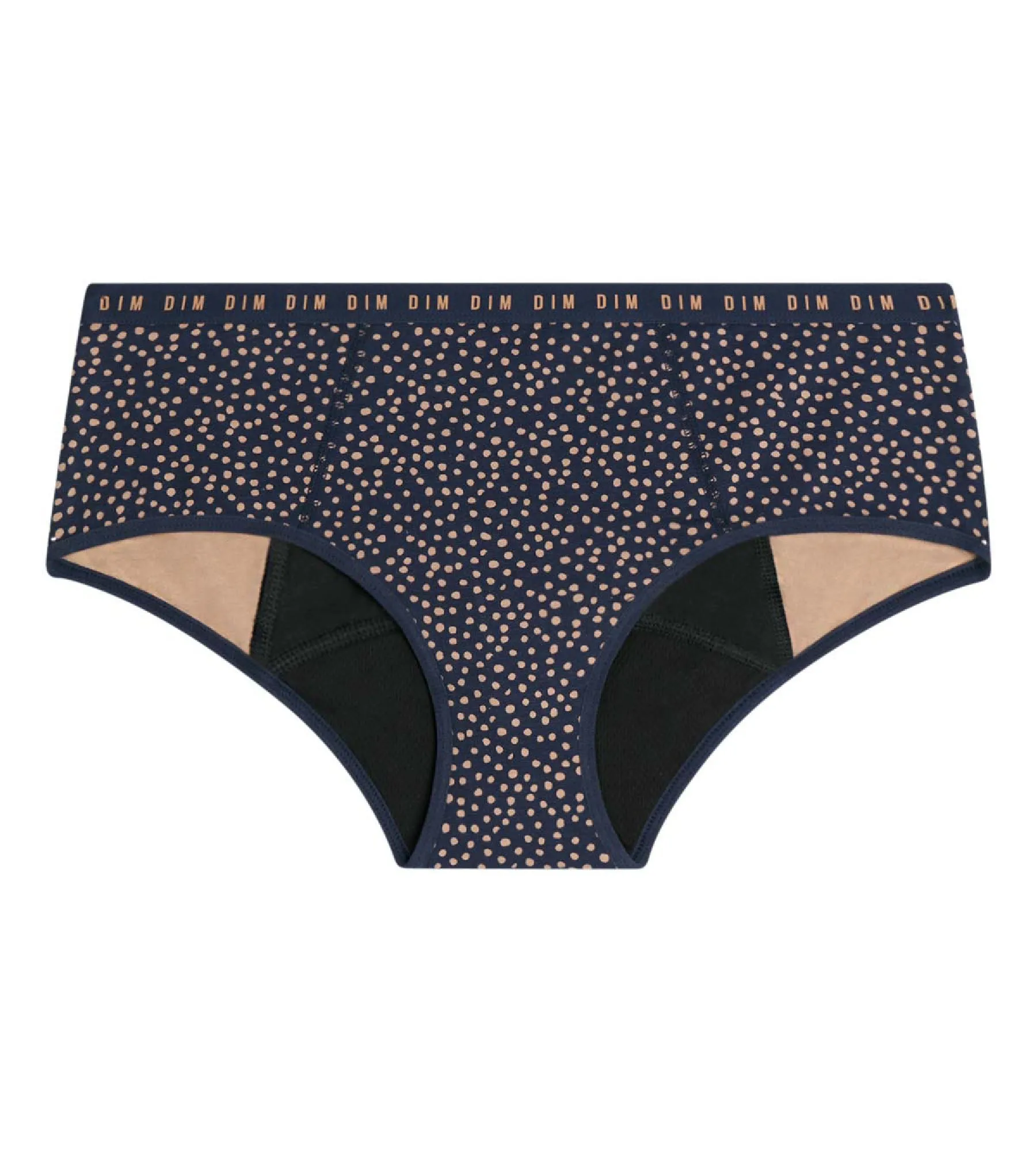 Shorty menstruel Flux abondant en coton bio motif pois Indigo Dim Protect