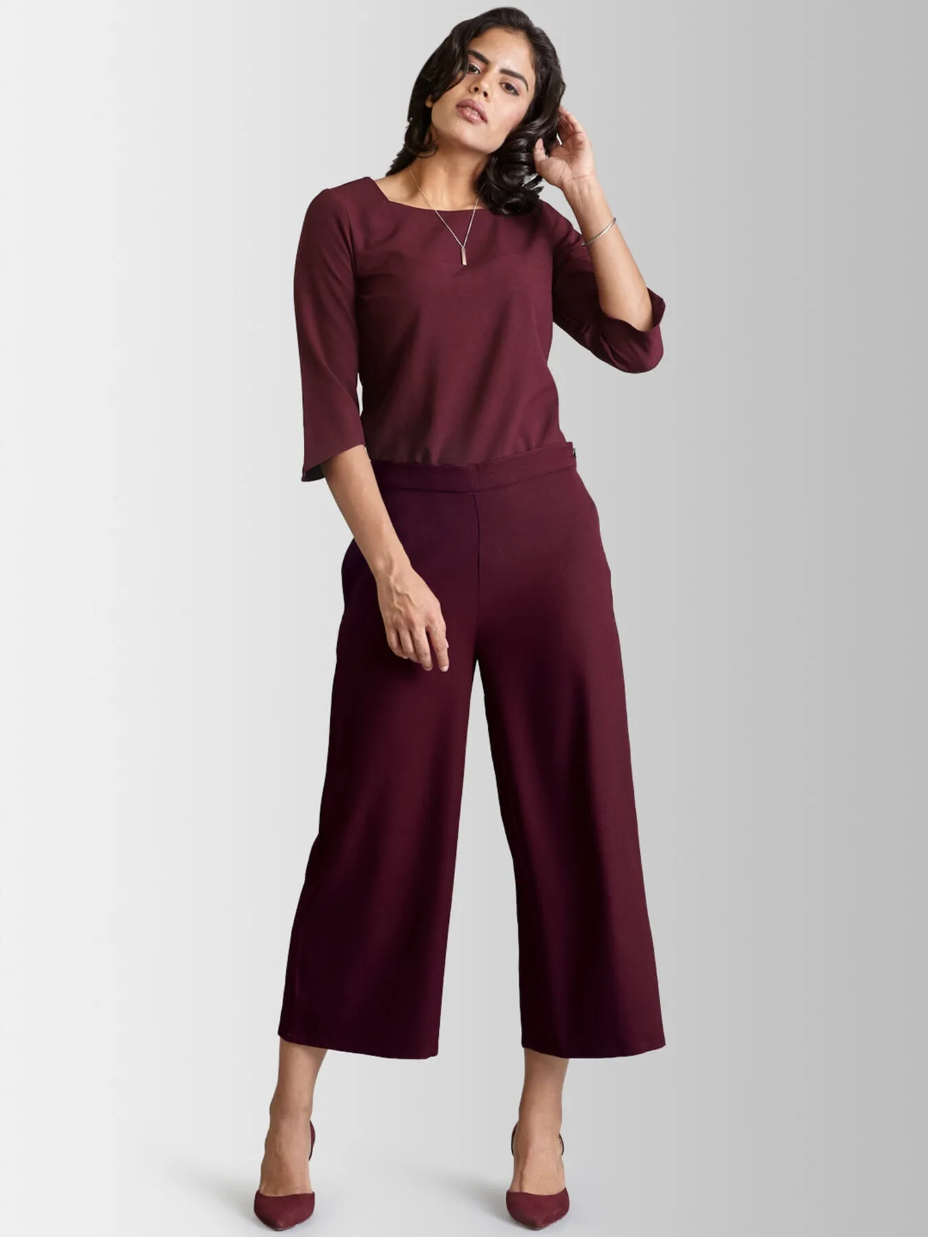 Side Zipper Culottes - Maroon