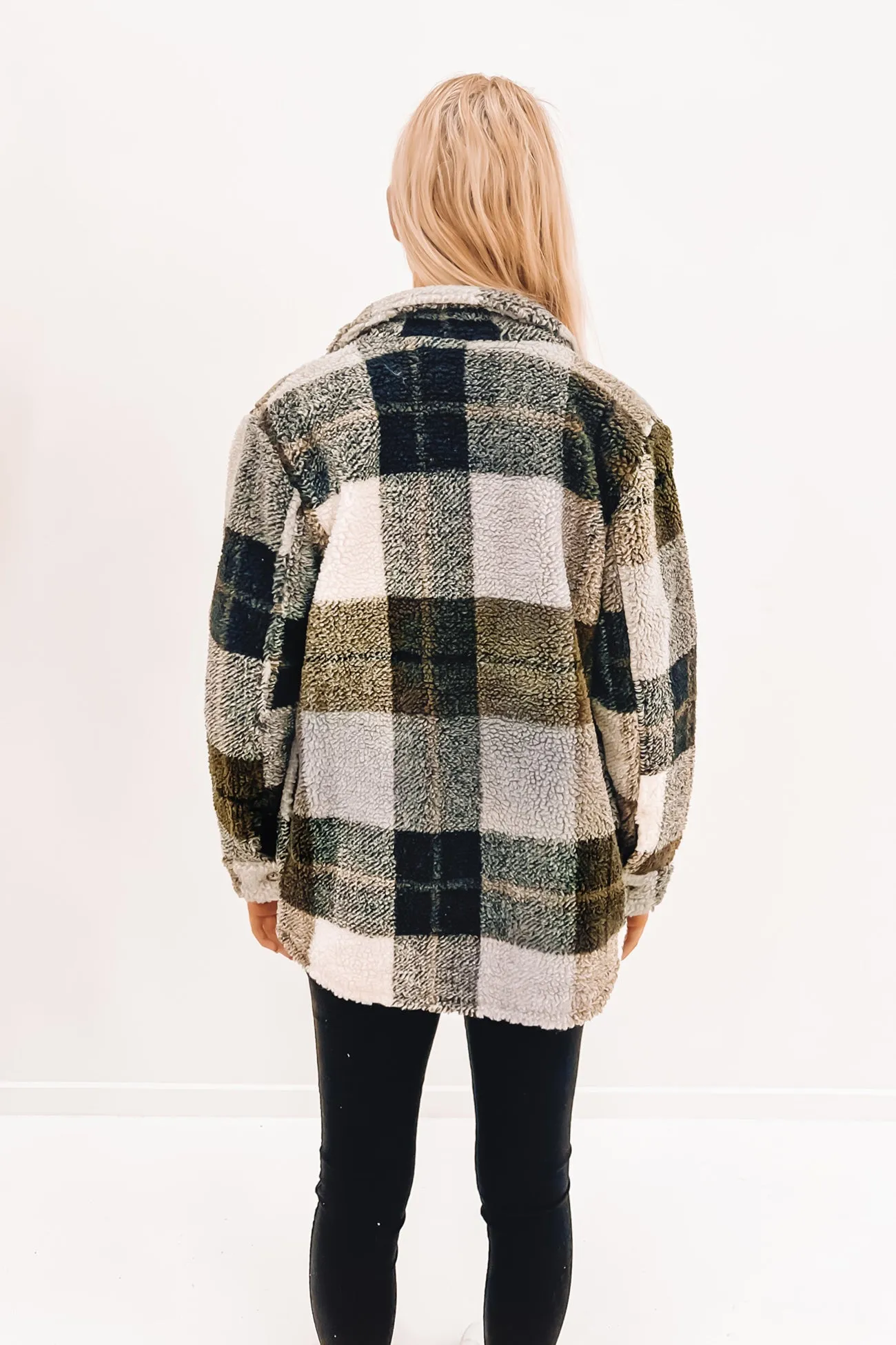 Silent Sherpa Plaid Jacket Army Green Combo