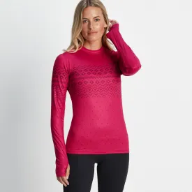 Snowdon Womens Thermal Base Layer Crew Neck - Cerise Fairisle