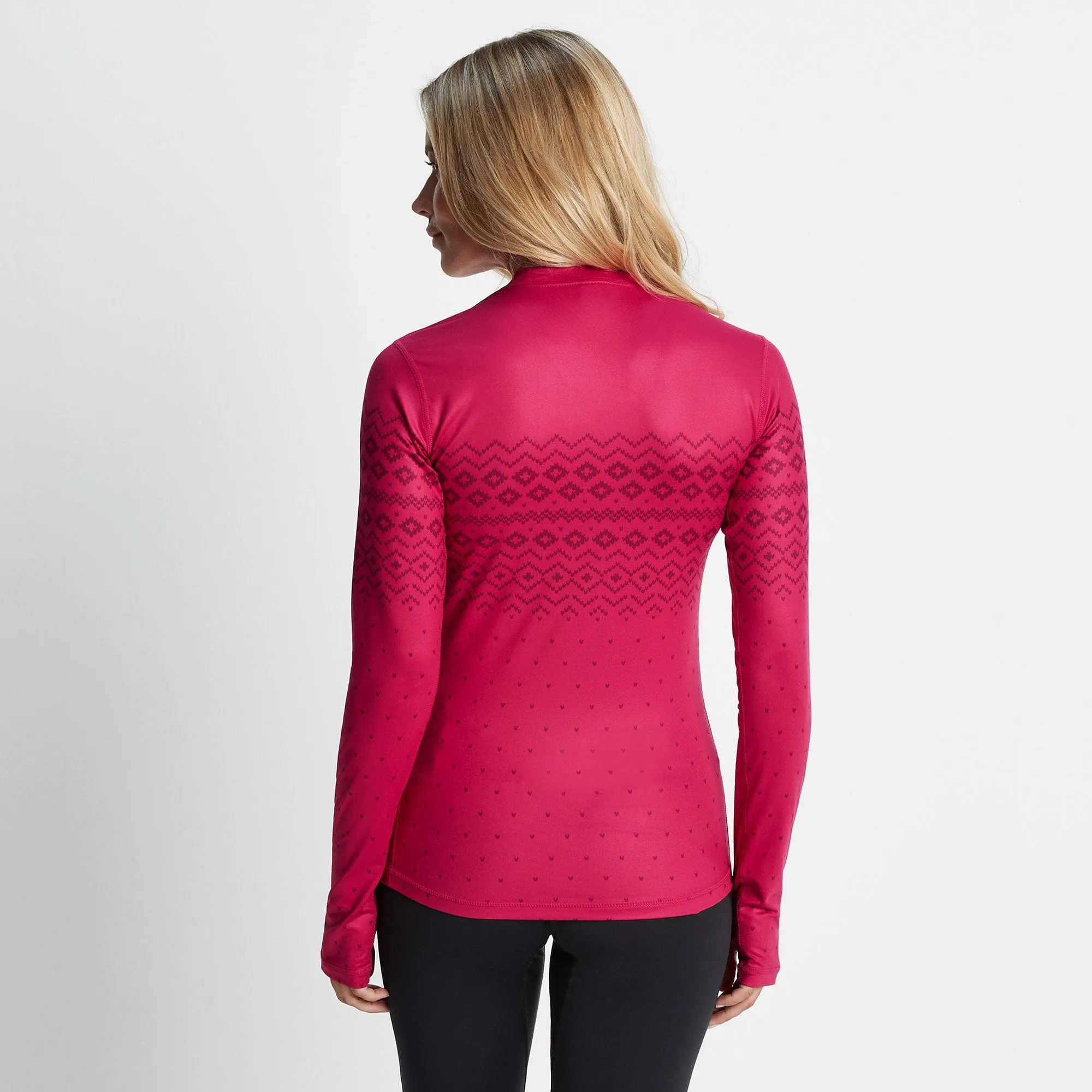 Snowdon Womens Thermal Base Layer Crew Neck - Cerise Fairisle