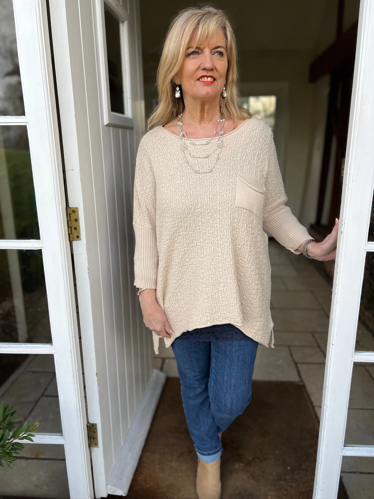 Soft Knit Texture Top | Beige