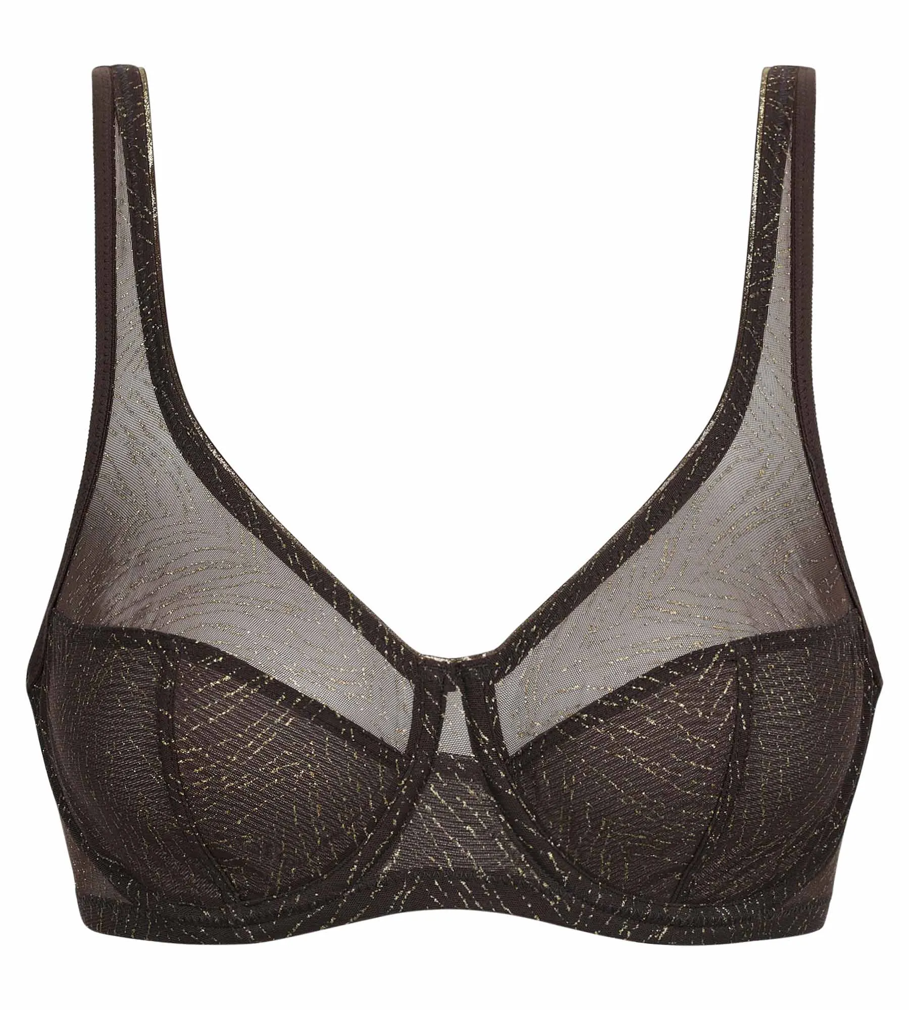 Soutien-gorge emboitant en tulle Chocolat et zébrures or Dim Generous