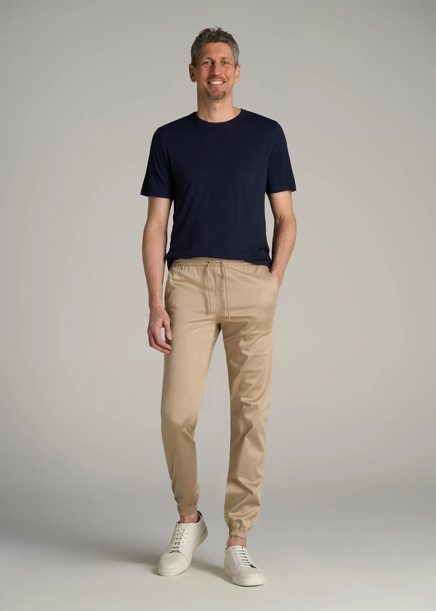 Stretch Twill Tall Men's Jogger Pants in Desert Khaki