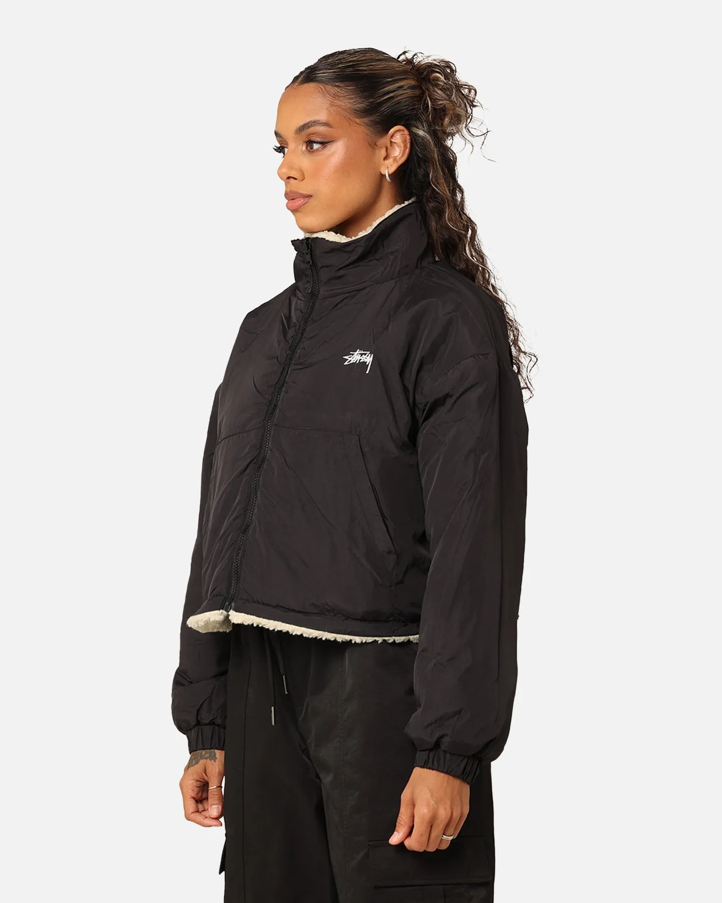 Stussy Women's 8 Ball Reversible Cropped Work Jacket Black