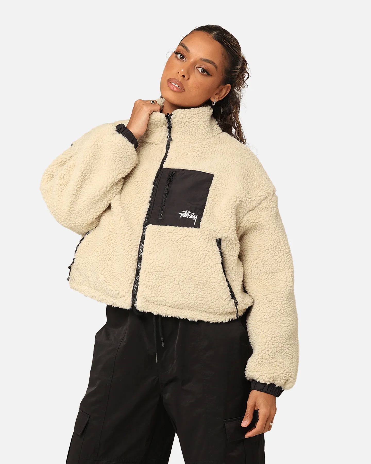 Stussy Women's 8 Ball Reversible Cropped Work Jacket Black