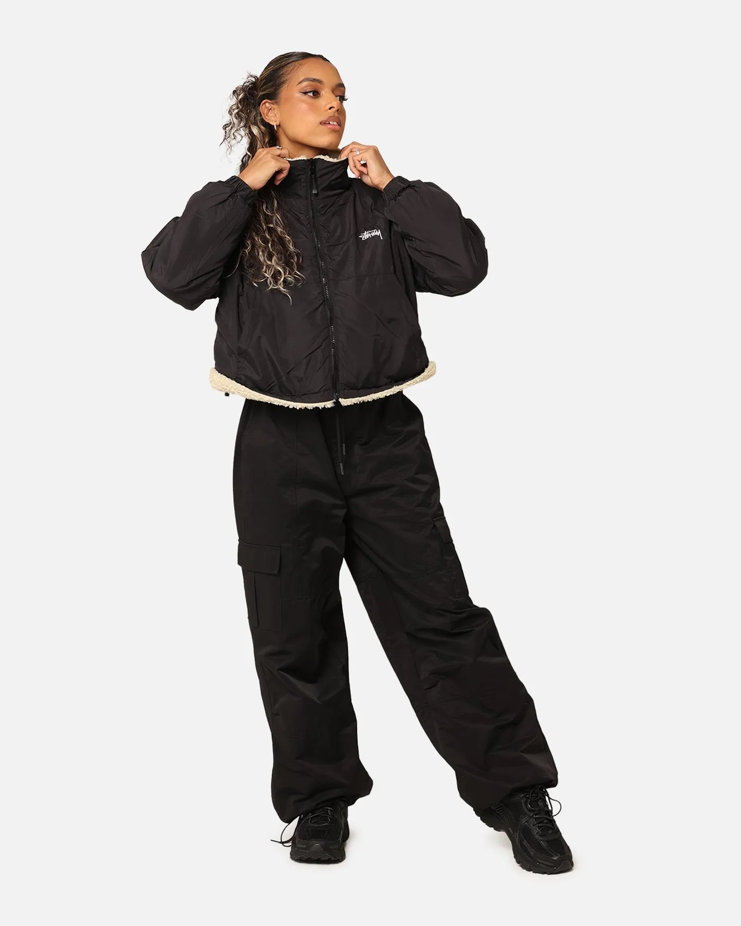 Stussy Women's 8 Ball Reversible Cropped Work Jacket Black