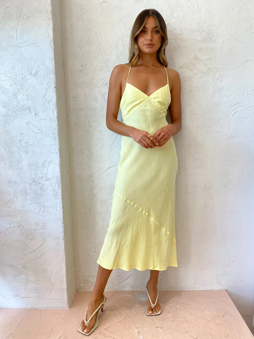 Suboo Georgia Tie Back Slip Dress in Lemon