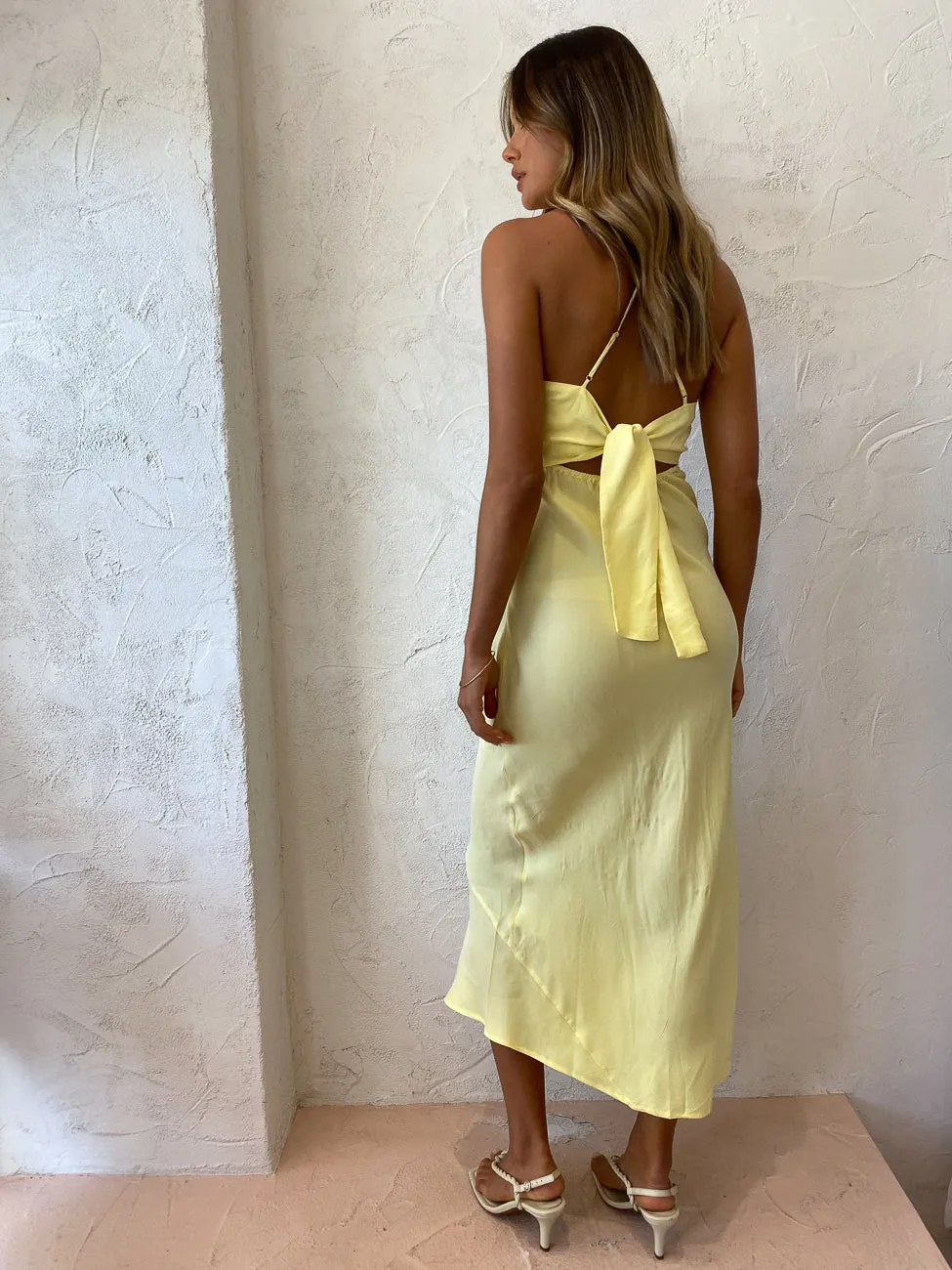 Suboo Georgia Tie Back Slip Dress in Lemon