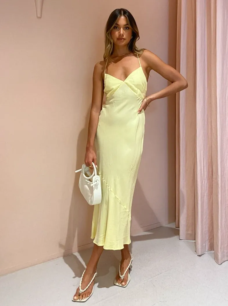 Suboo Georgia Tie Back Slip Dress in Lemon