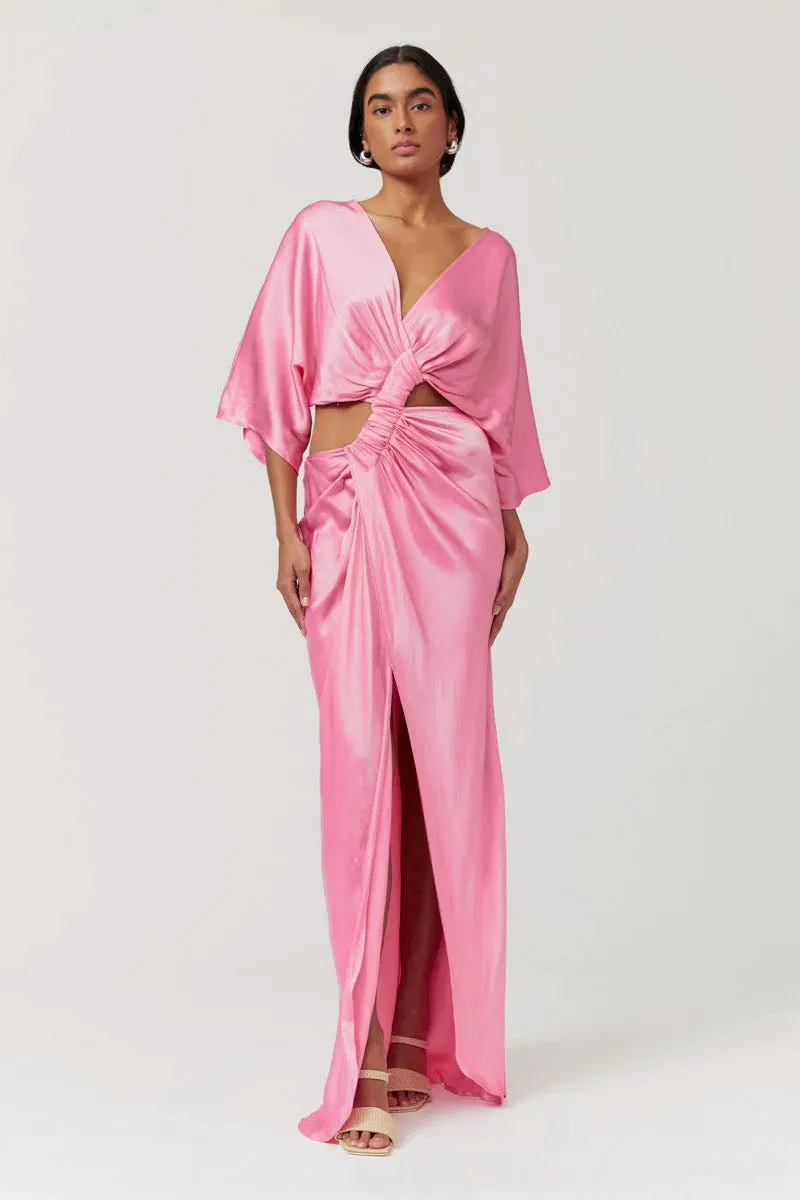 Suboo Tate Rouched Cross Over Midi Dress - Candy Pink