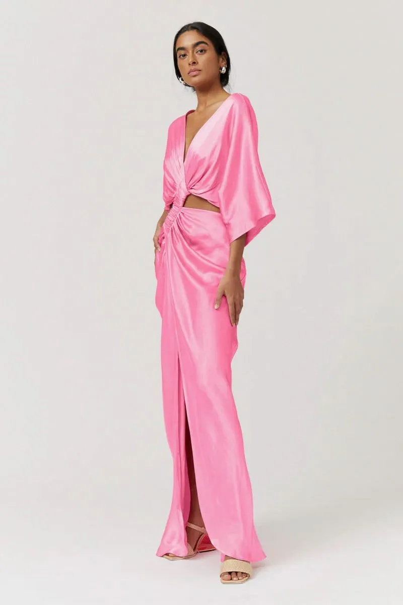 Suboo Tate Rouched Cross Over Midi Dress - Candy Pink