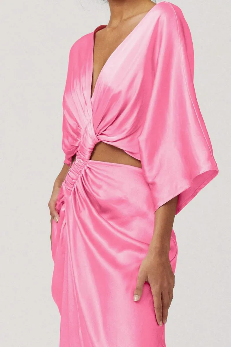 Suboo Tate Rouched Cross Over Midi Dress - Candy Pink