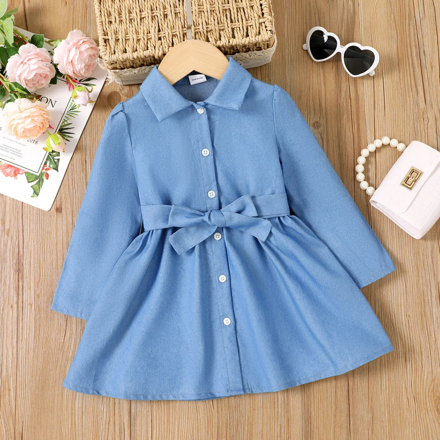 Toddler Girl Belted Denim Shirt Dress