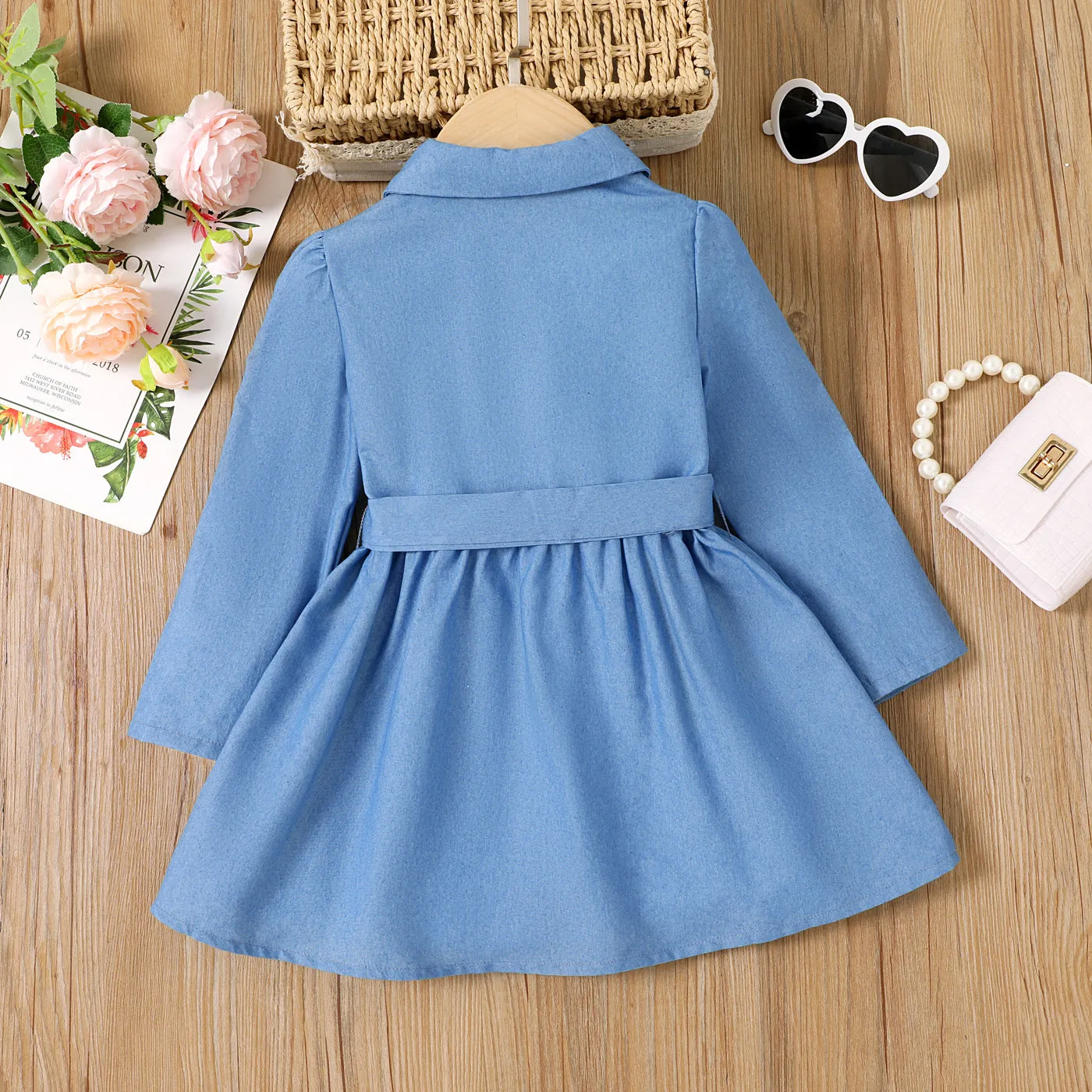 Toddler Girl Belted Denim Shirt Dress