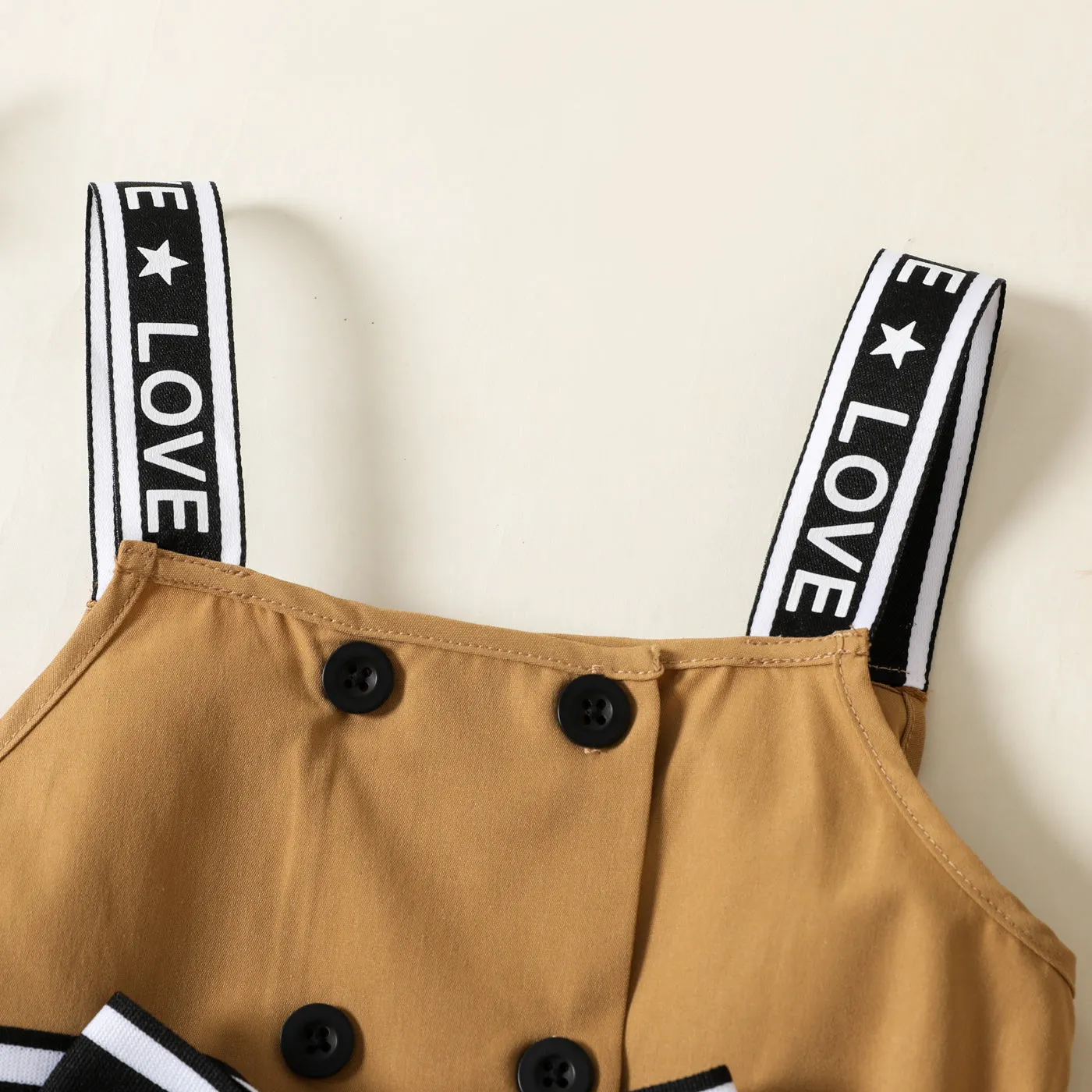 Toddler Girl Double Breasted Belted Letter Design Strap Dress