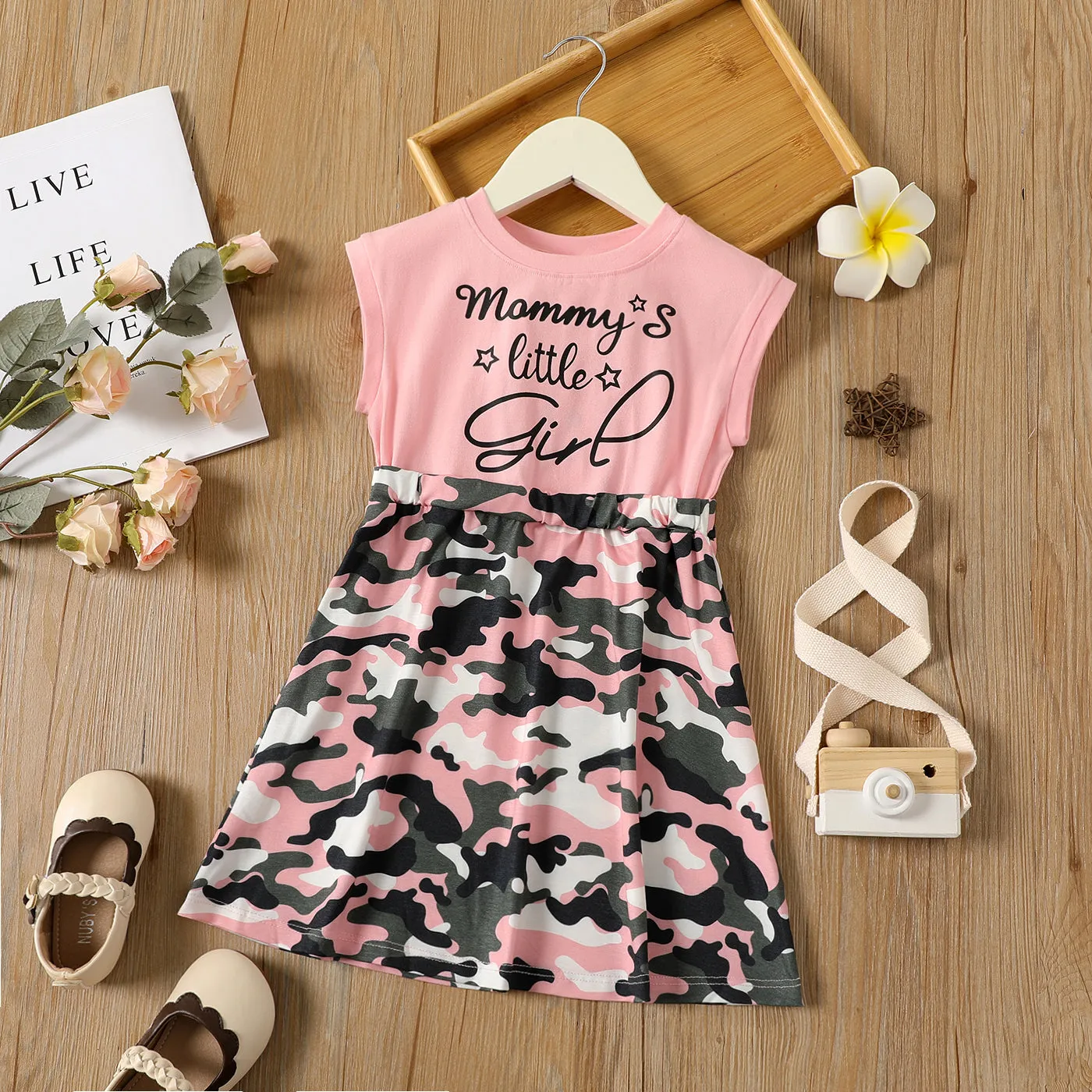 Toddler Girl Naia Letter Camouflage Print Sleeveless Dress