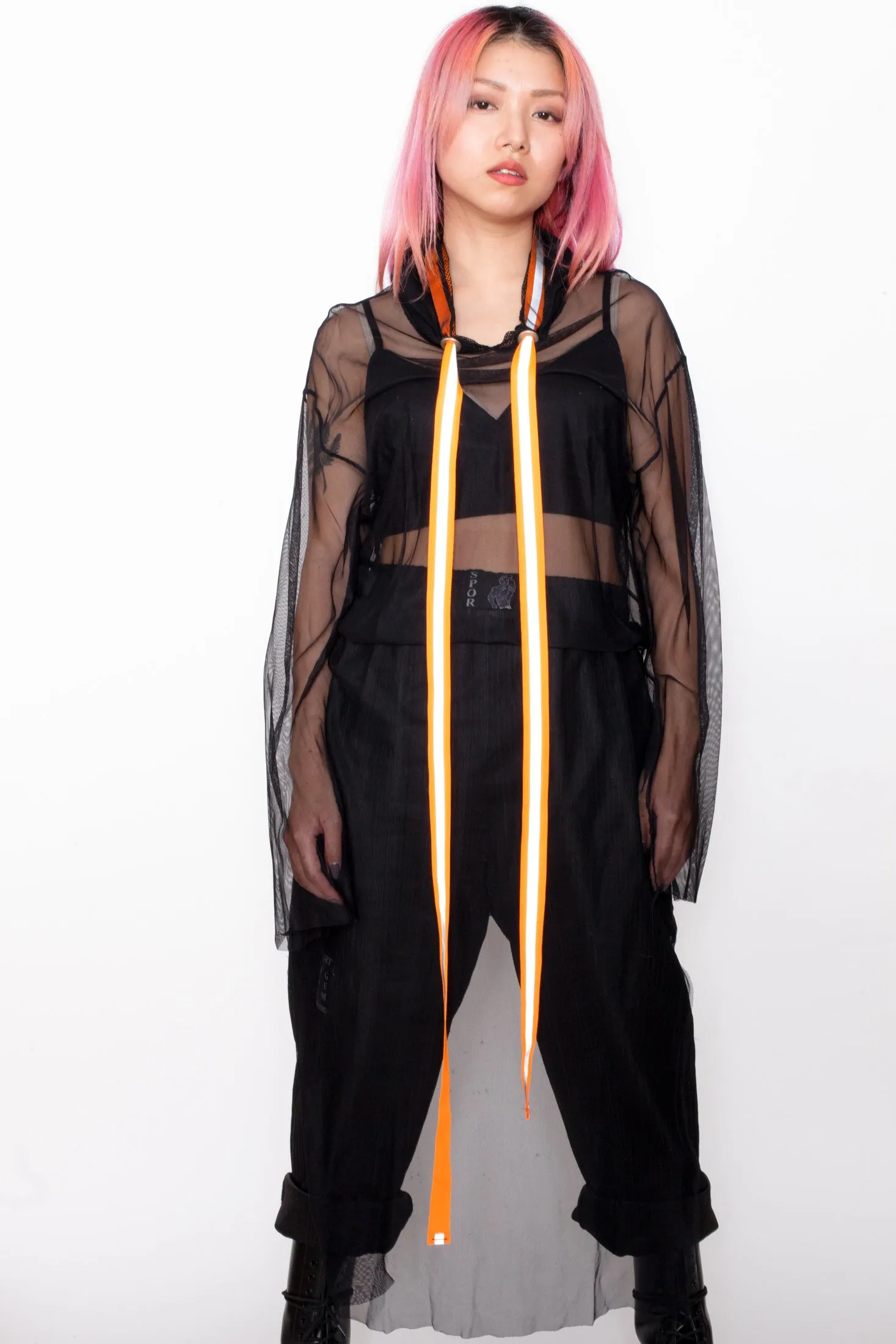 Vintage Reworked Reflective Straps Mesh Dress