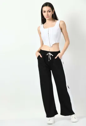 White Panel Black Wide Leg Joggers