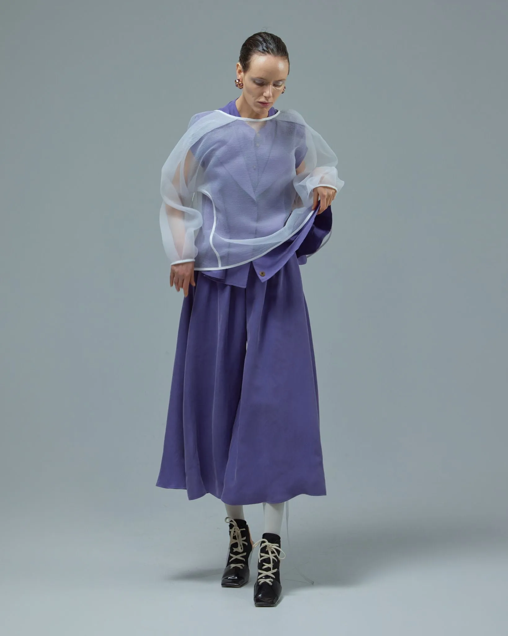 Wide Cupro Culottes With Elastic Waist Violet