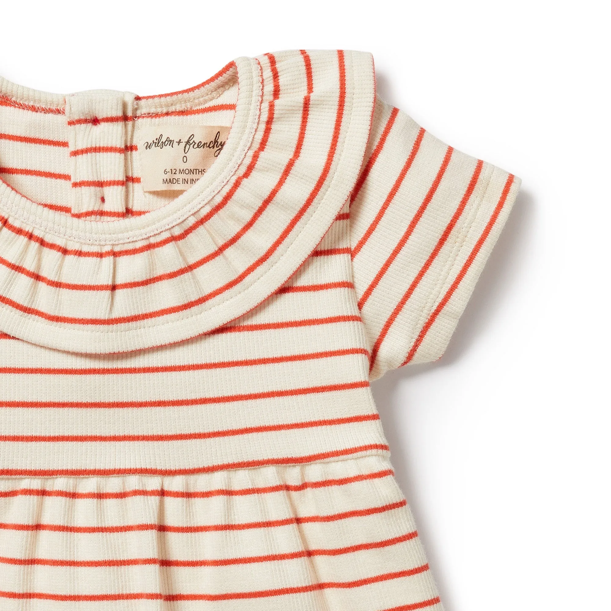 WILSON & FRENCHY ORGANIC STRIPE PETIT ROUGE RUFFLE DRESS