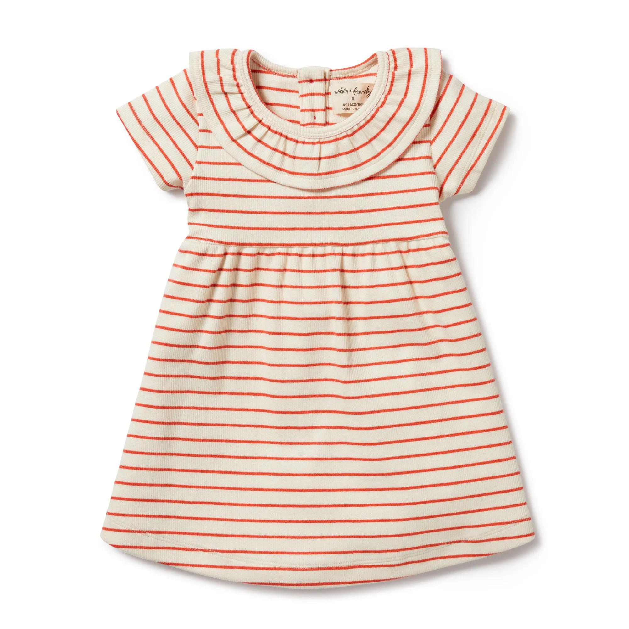 WILSON & FRENCHY ORGANIC STRIPE PETIT ROUGE RUFFLE DRESS