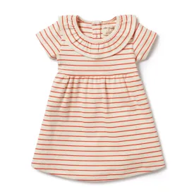 WILSON & FRENCHY ORGANIC STRIPE PETIT ROUGE RUFFLE DRESS