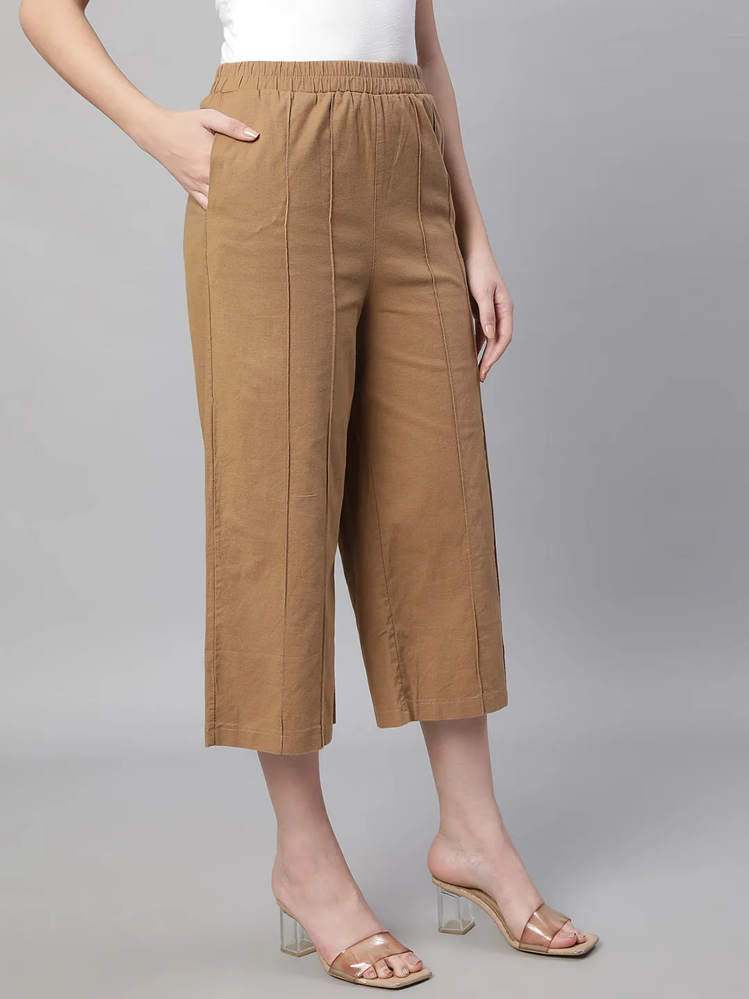 Women Brown Cotton Flowy Palazzo Culottes