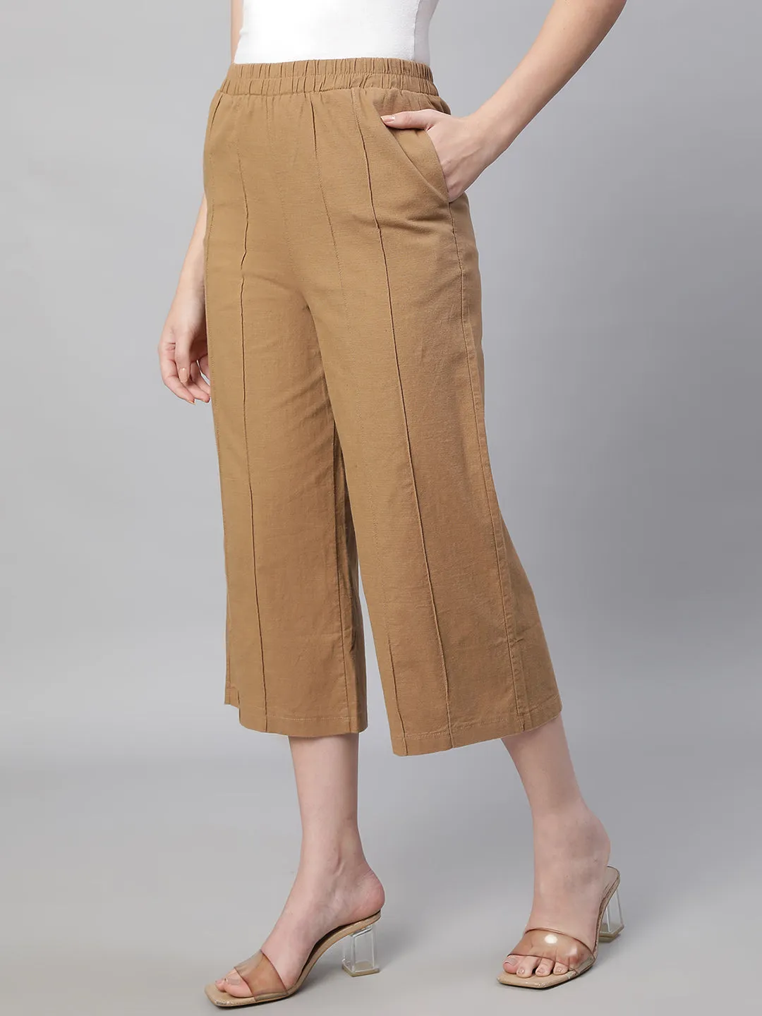 Women Brown Cotton Flowy Palazzo Culottes